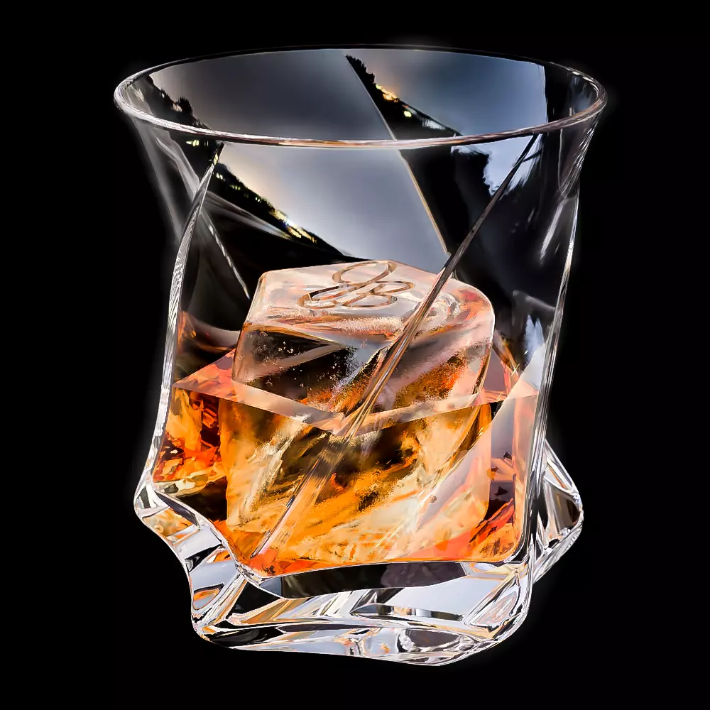 James Bentley Star Tumbler Whiskey Glass and Twist Ice Mold 3D model_0
