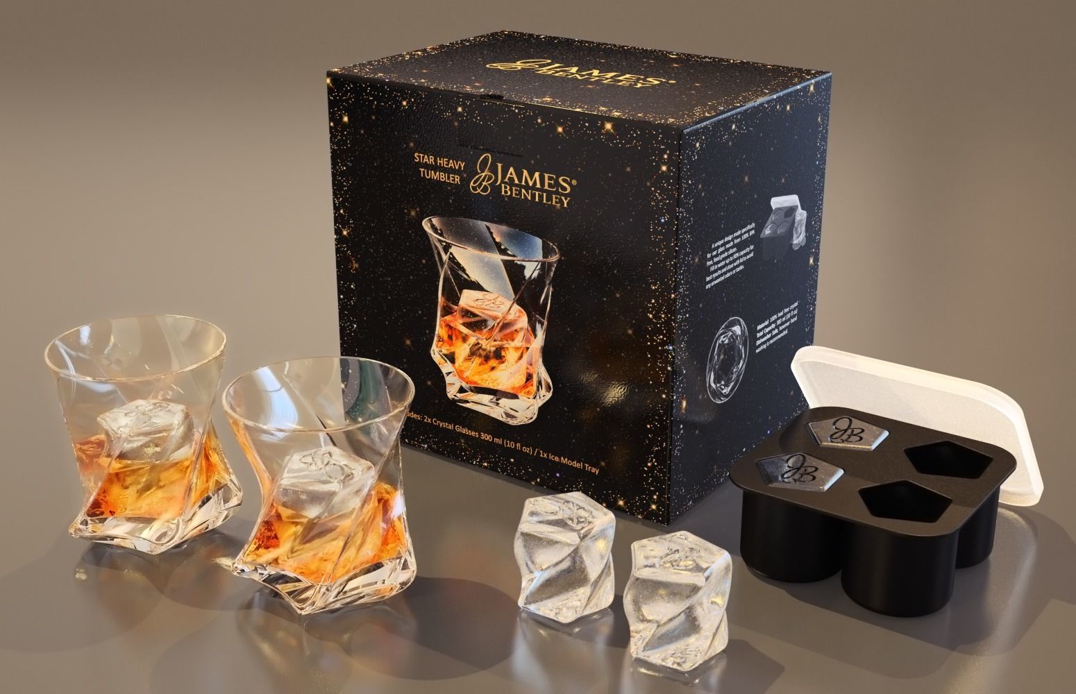 James Bentley Star Tumbler Whiskey Glass and Twist Ice Mold 3D model_4