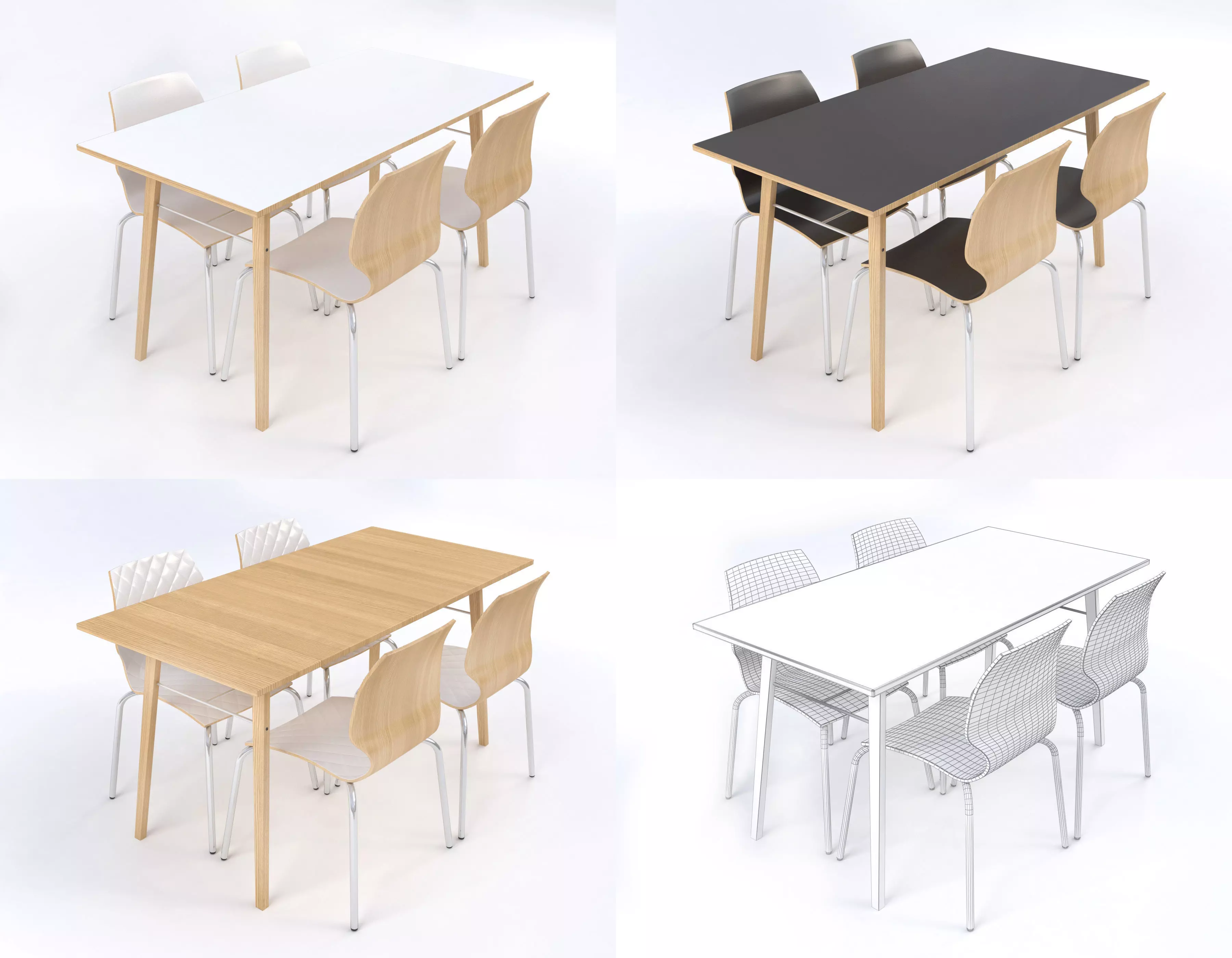 Tables and chairs set Boston style Low-poly 3D model_0