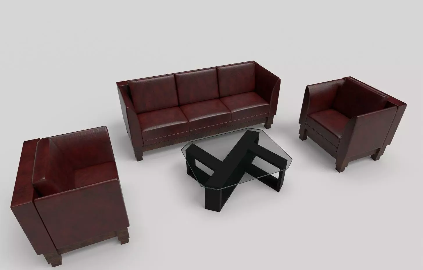 Leather Sofa Set Low-poly 3D model_0