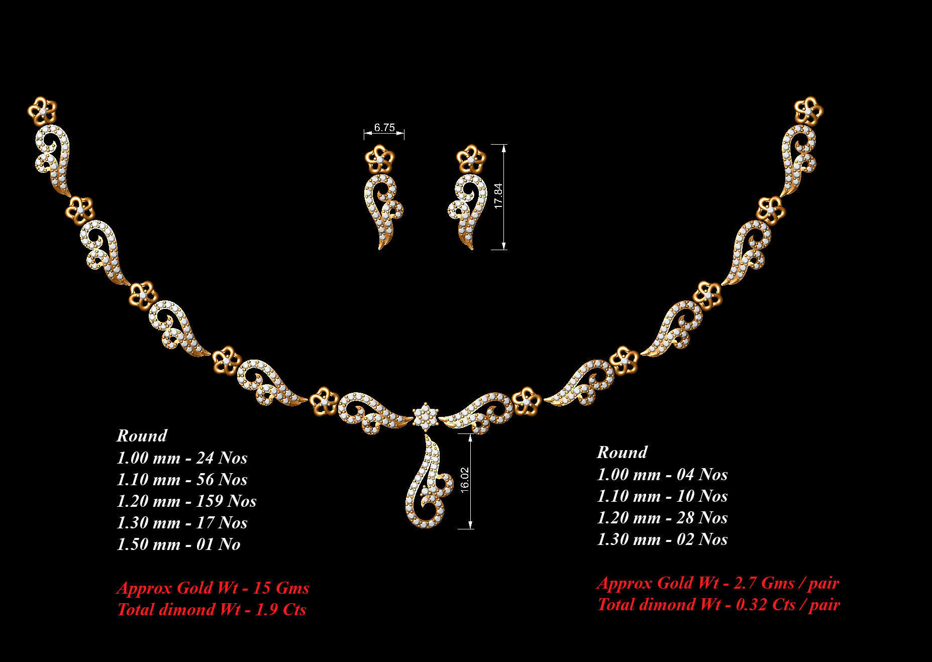 30 Women necklace-earrings set 3dm stl bulk collection  3D print model_26