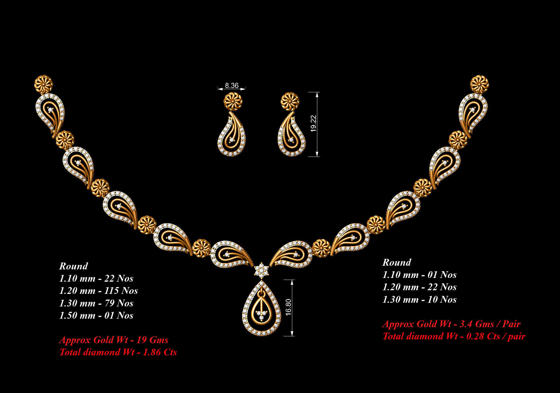 30 Women necklace-earrings set 3dm stl bulk collection  3D print model_29
