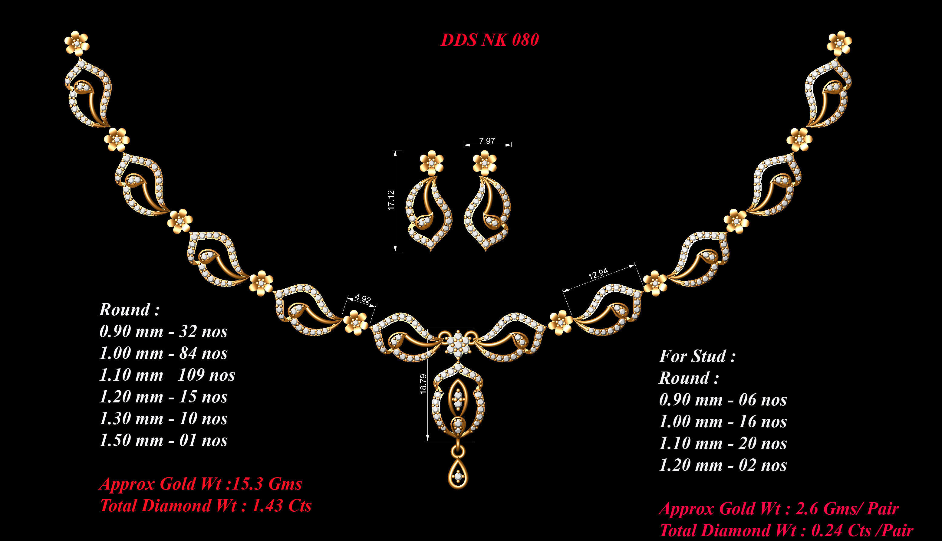 30 Women necklace-earrings set 3dm stl bulk collection  3D print model_30