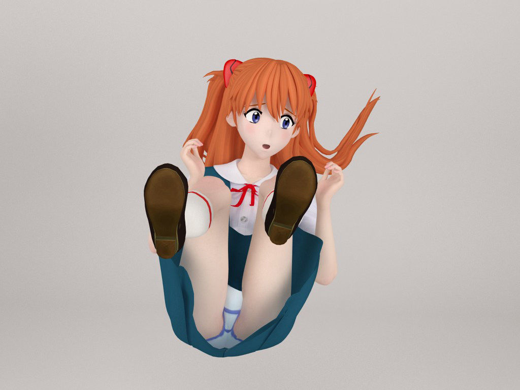 Asuka Langley Soryu anime girl pose 02 3D model_5