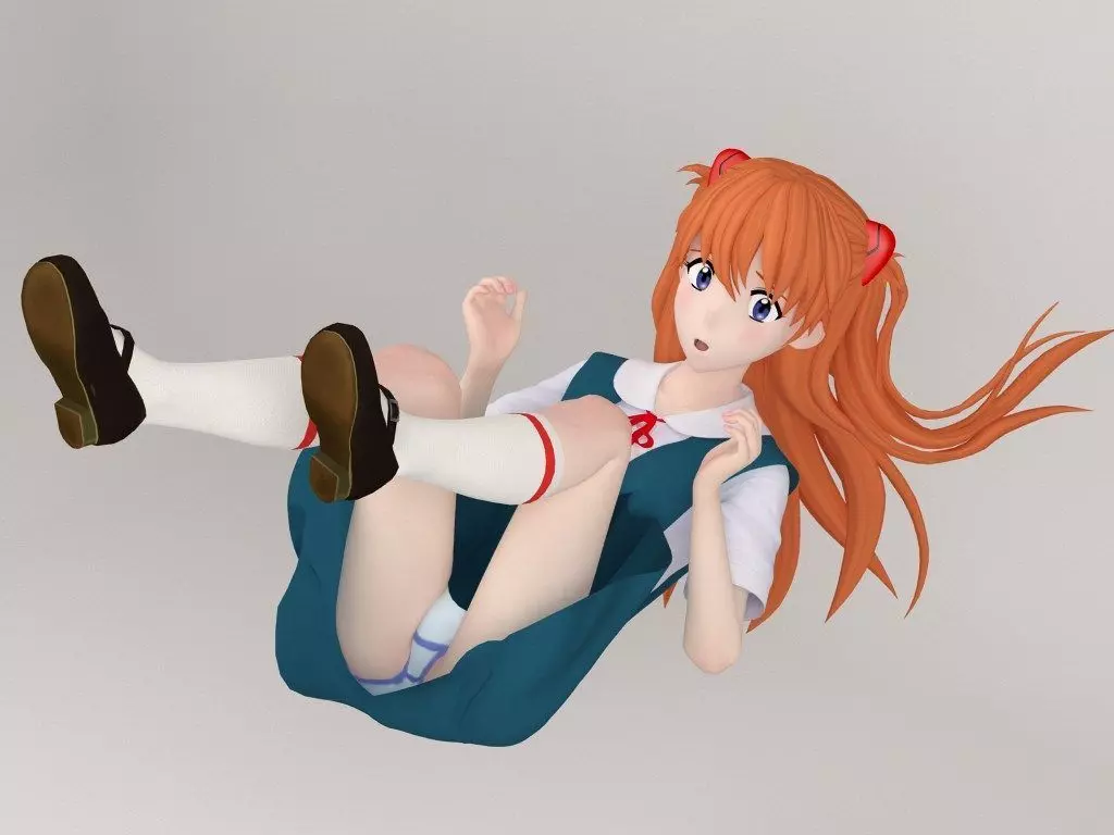Asuka Langley Soryu anime girl pose 02 3D model_0