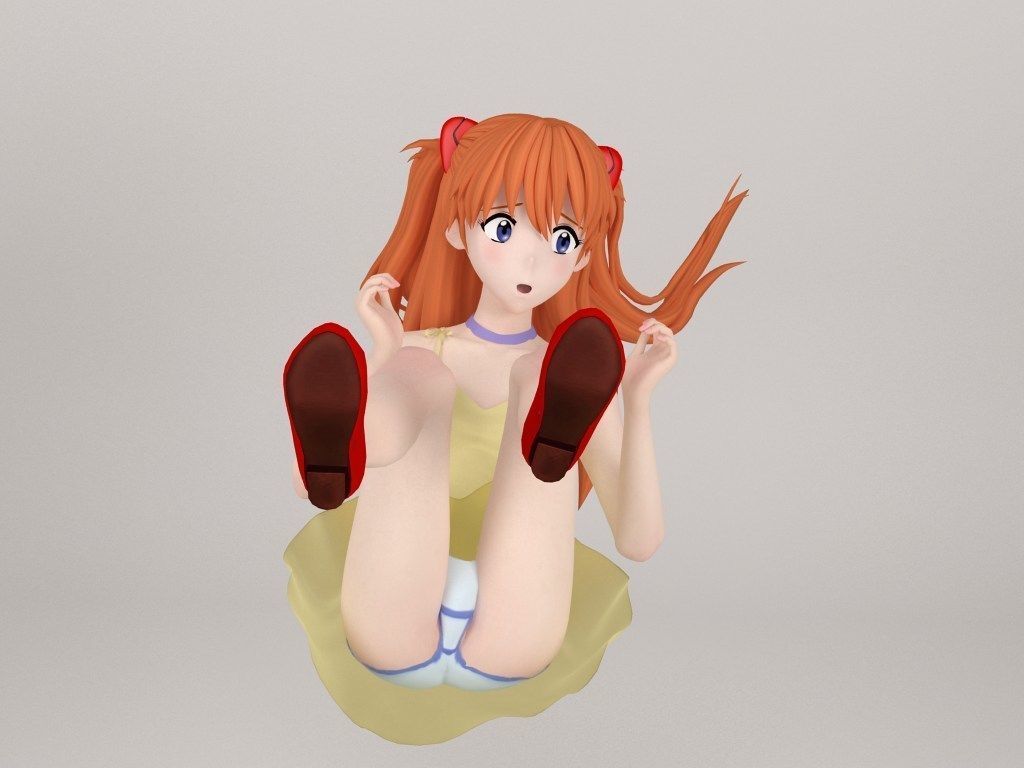 Asuka Langley Soryu anime girl pose 02 3D model_7