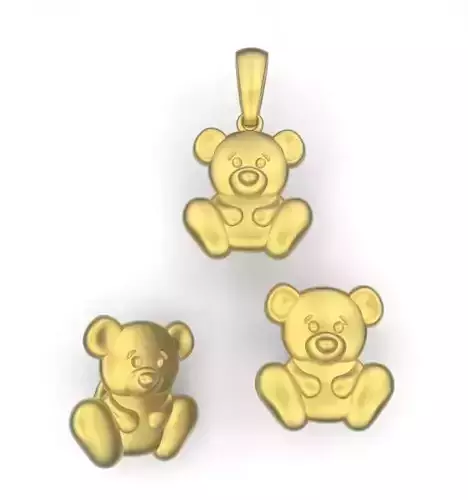 Bears sterling silver teddy bear pendant set
