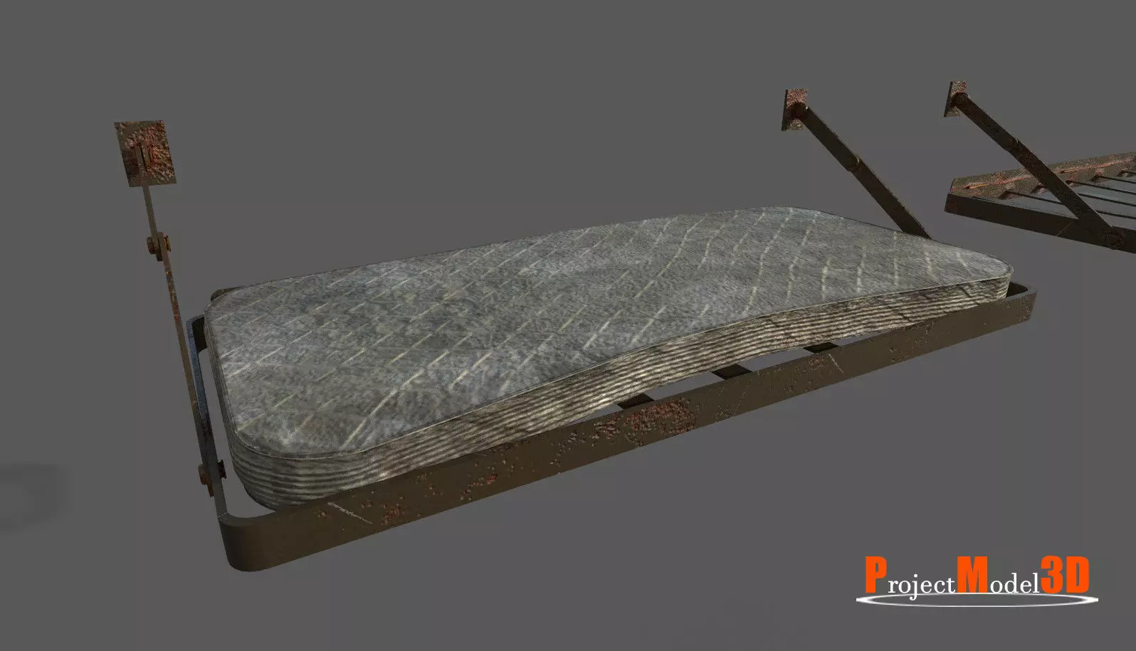 Old prison bed Version 001 Low-poly 3D model