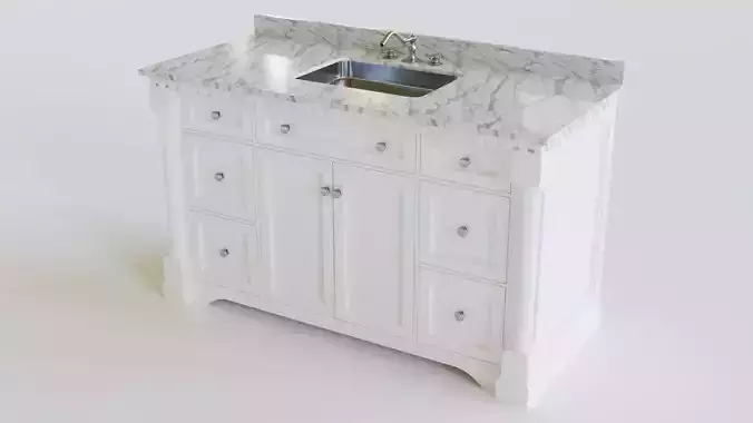 Sydney Bath Vanity White Carrara Marble Single Sink 3D model
