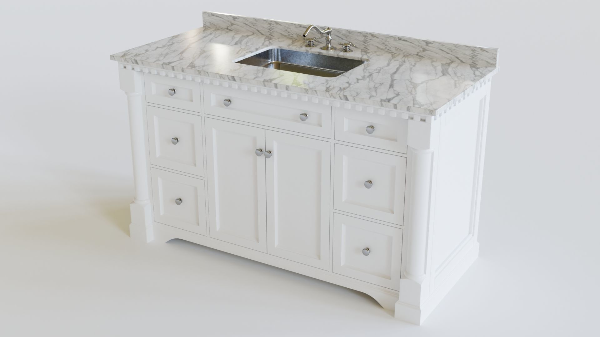 Sydney Bath Vanity White Carrara Marble Single Sink 3D model CGTrader