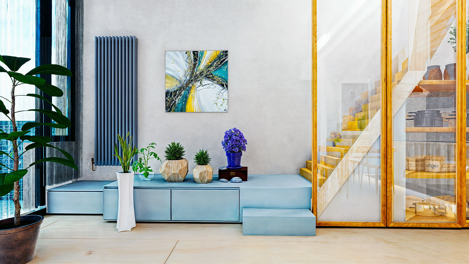 Modern living room and kitchen 3D model_7