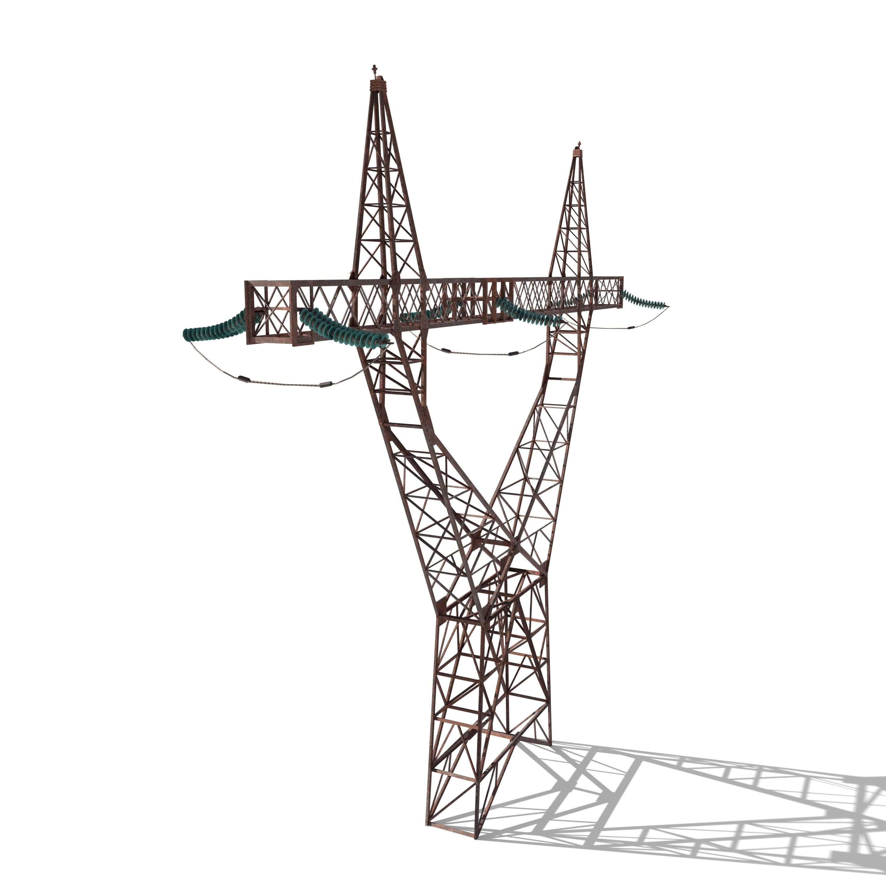 Electricity Pole 4 Weathered Low-poly 3D model_4