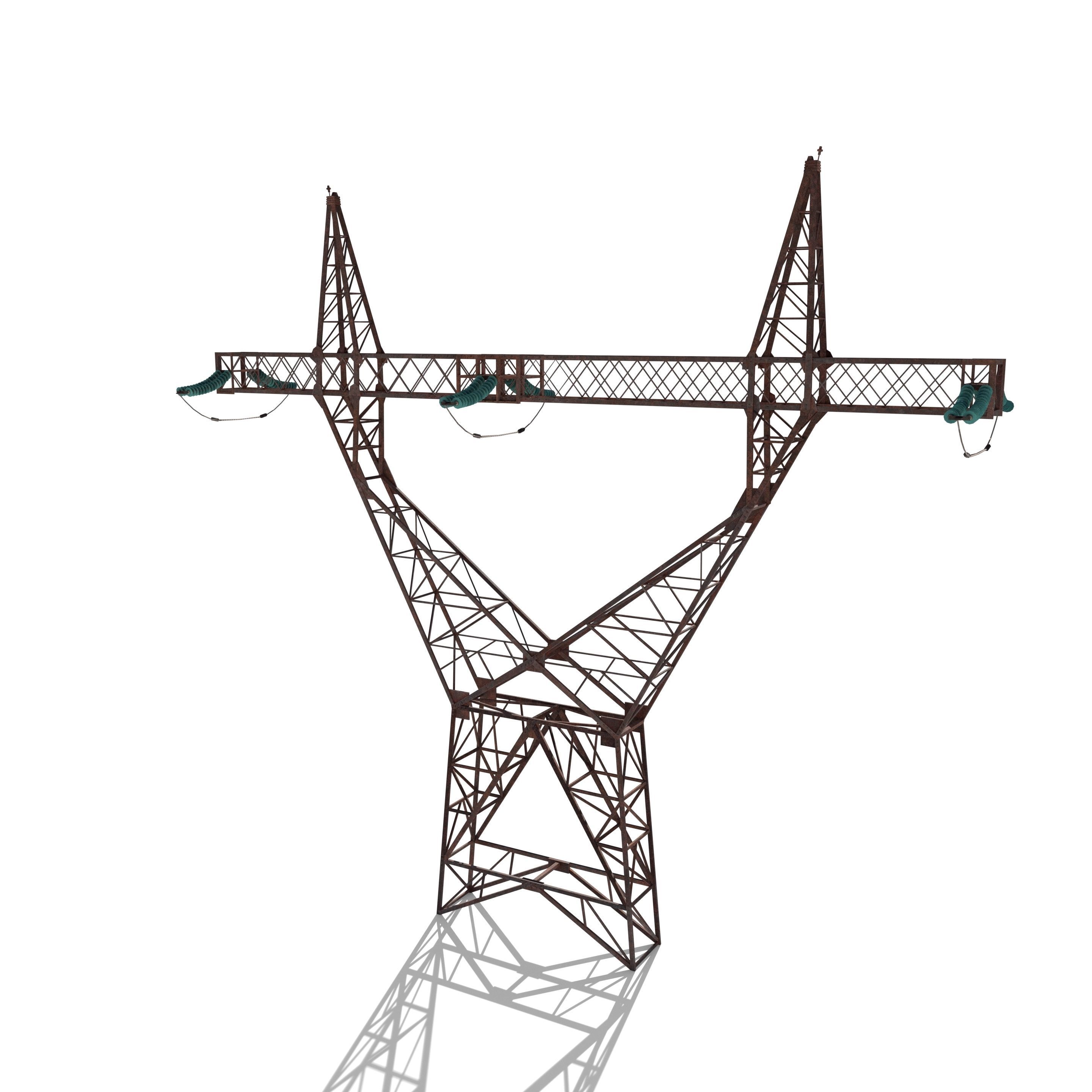 Electricity Pole 4 Weathered Low-poly 3D model_1