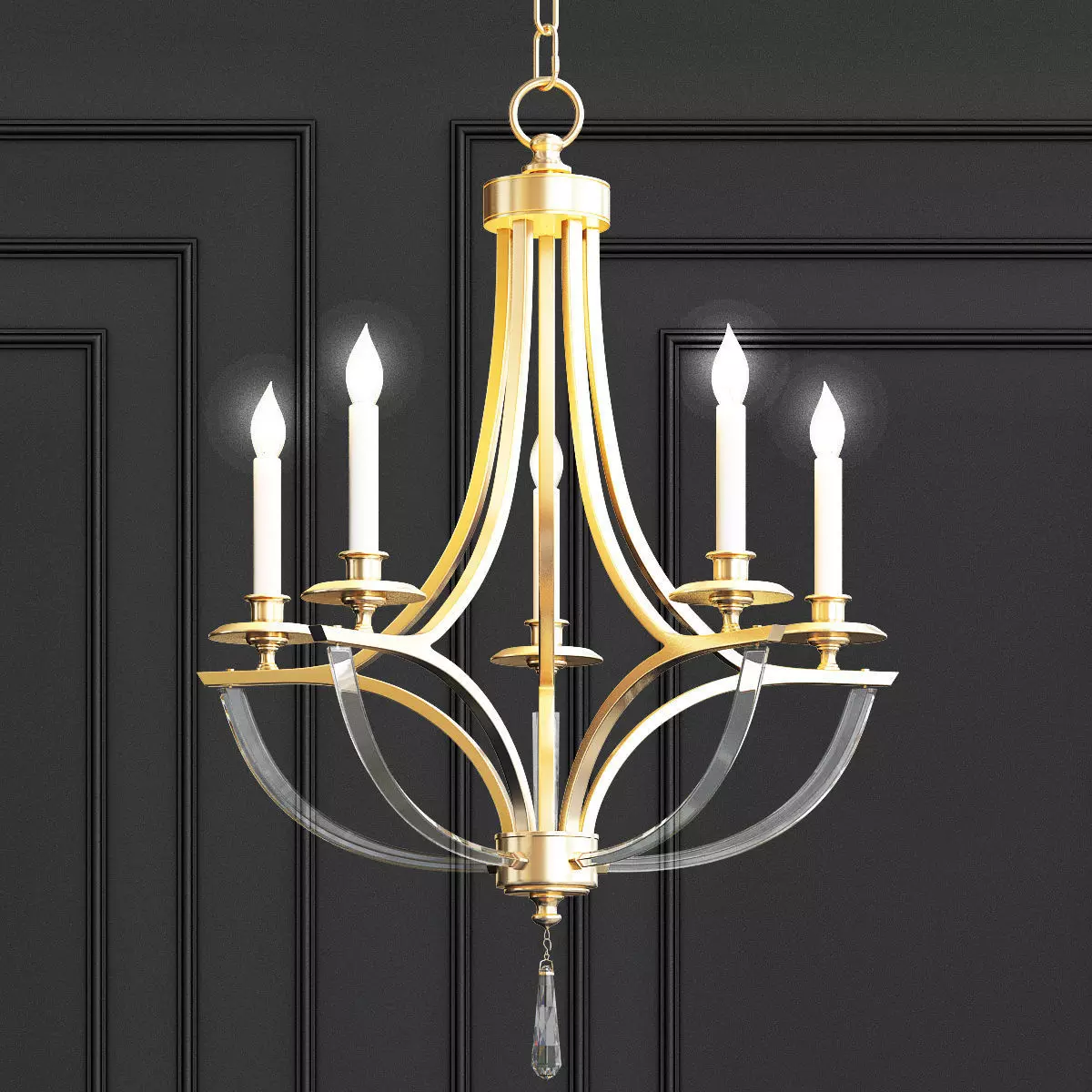 Bent 5 Light Crystal Chandelier 3D model