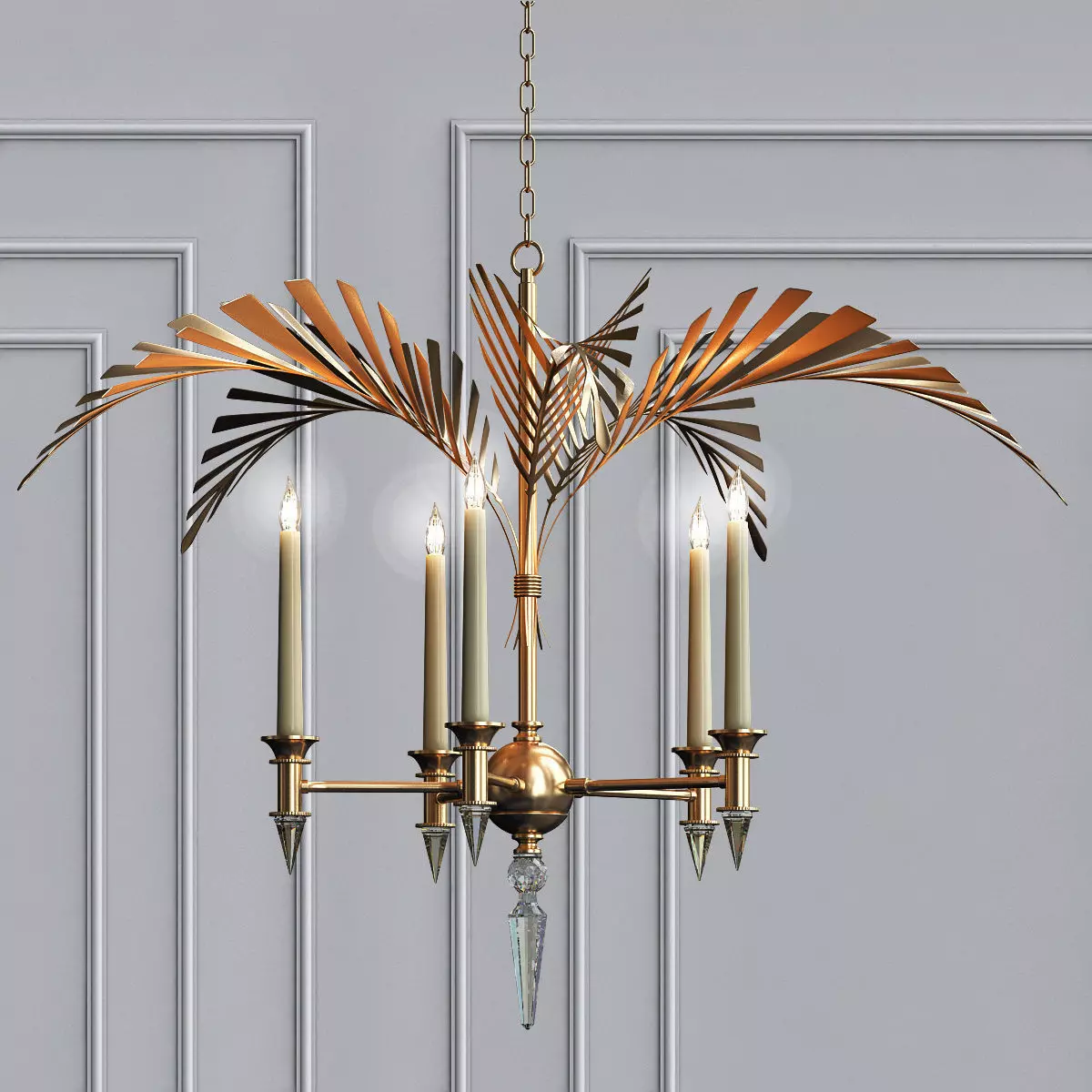 Palm Frond 5 Light Chandelier 3D model
