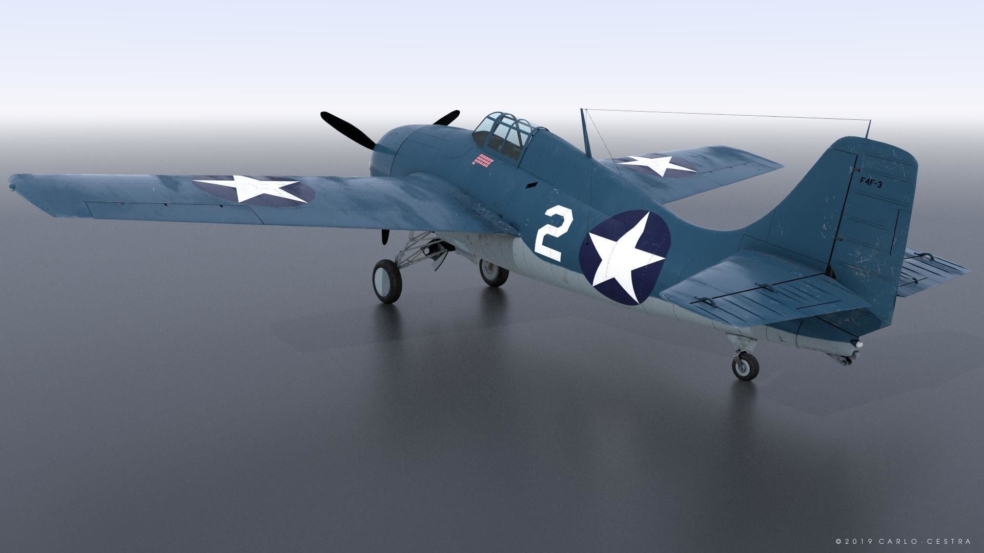 F4F-3 WILDCAT VMF-222 Low-poly 3D model_3