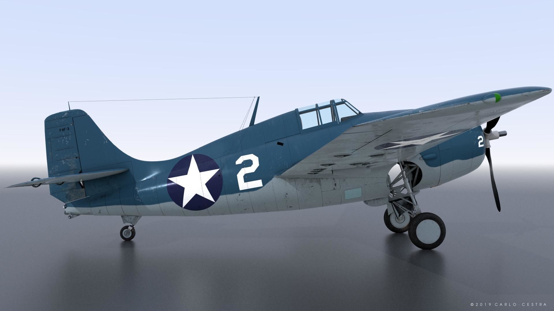 F4F-3 WILDCAT VMF-222 Low-poly 3D model_16