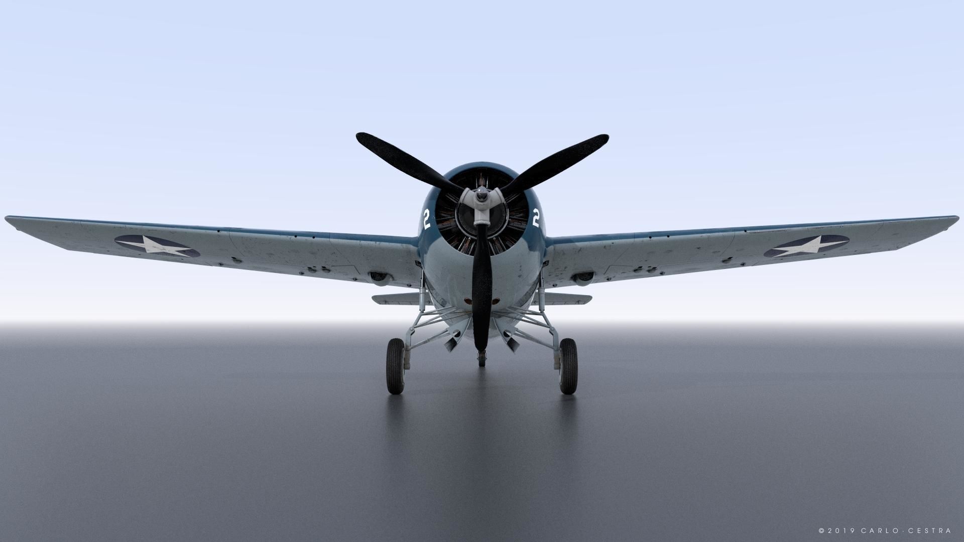 F4F-3 WILDCAT VMF-222 Low-poly 3D model_7