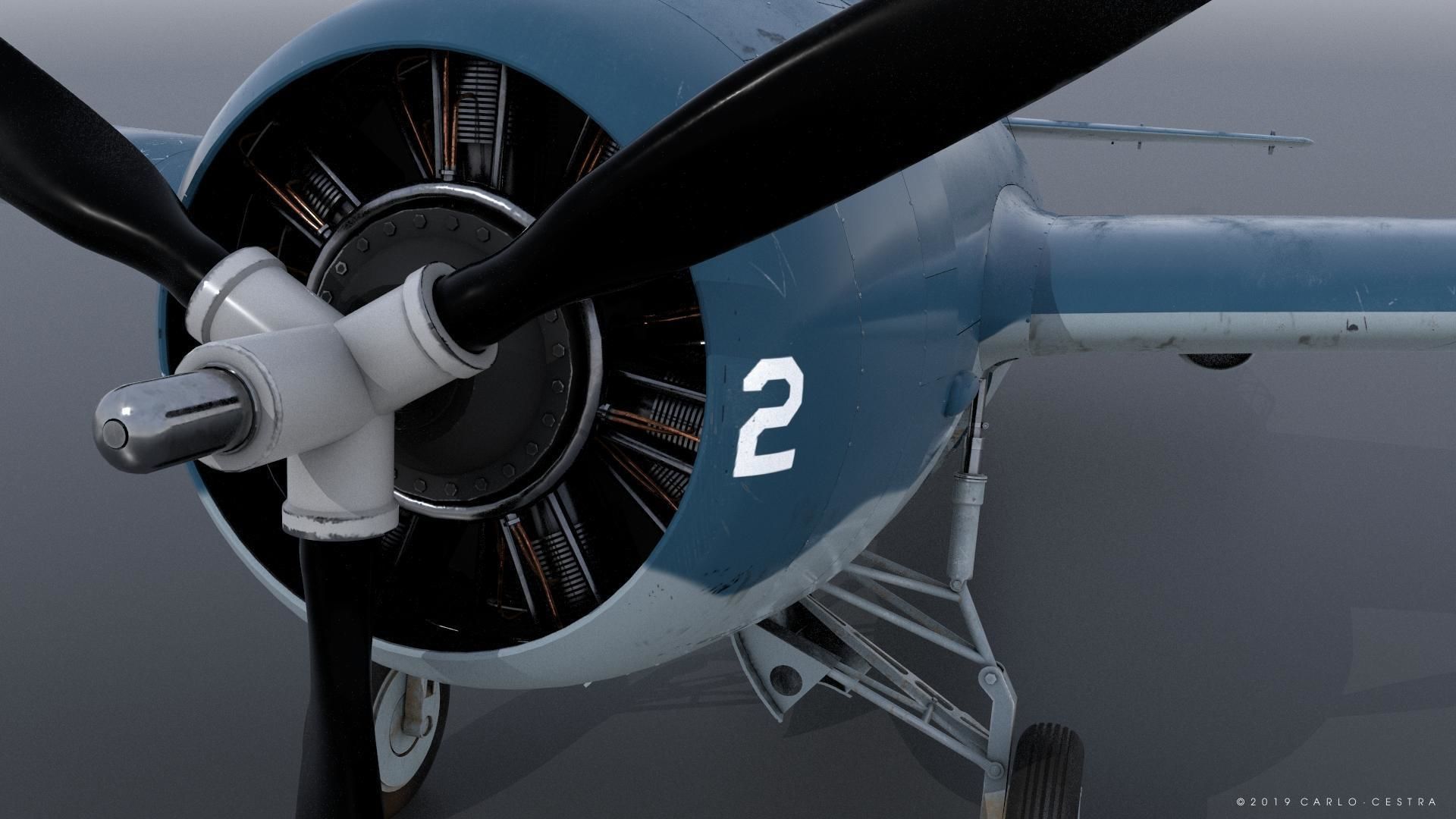 F4F-3 WILDCAT VMF-222 Low-poly 3D model_8