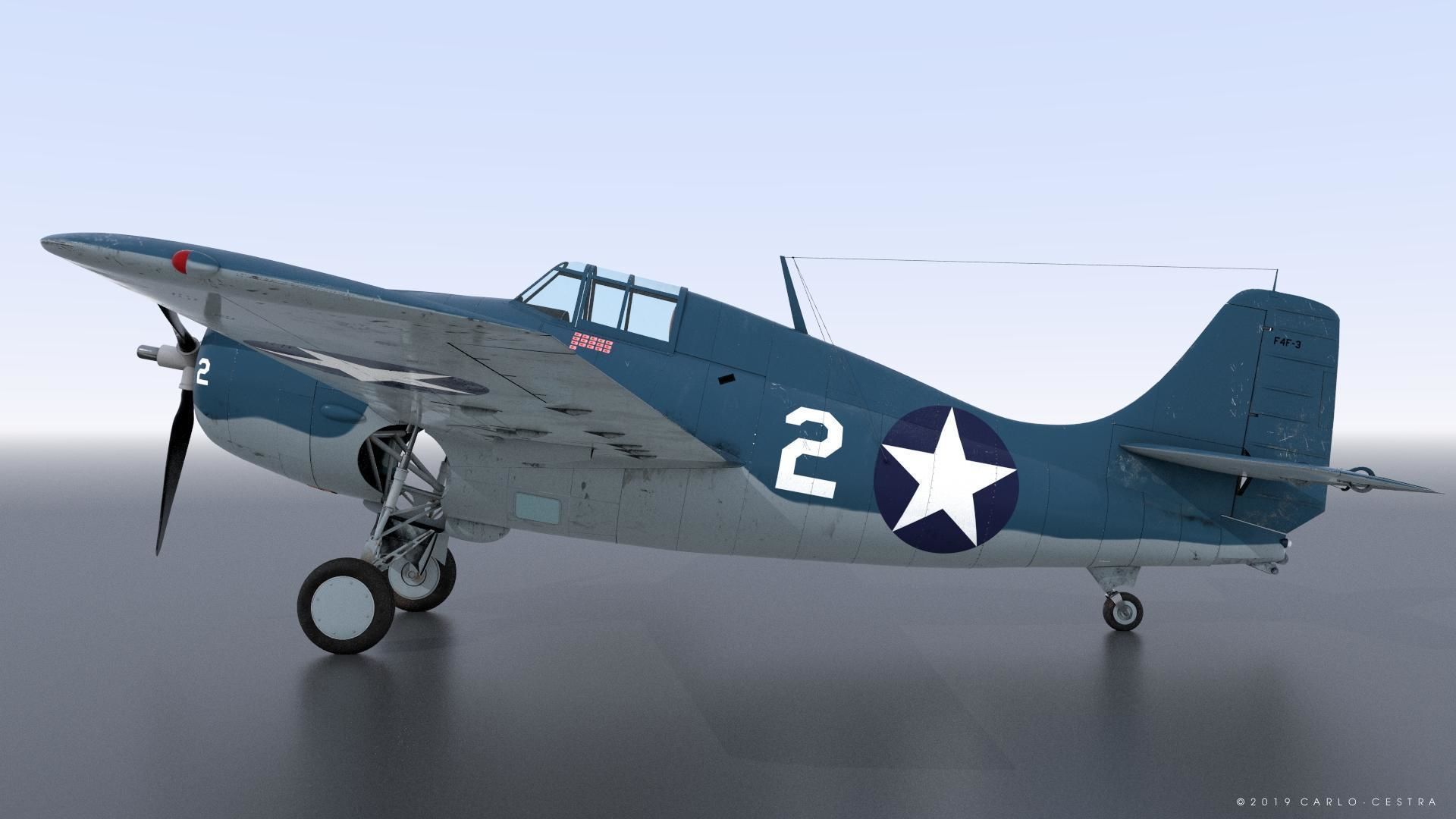 F4F-3 WILDCAT VMF-222 Low-poly 3D model_15