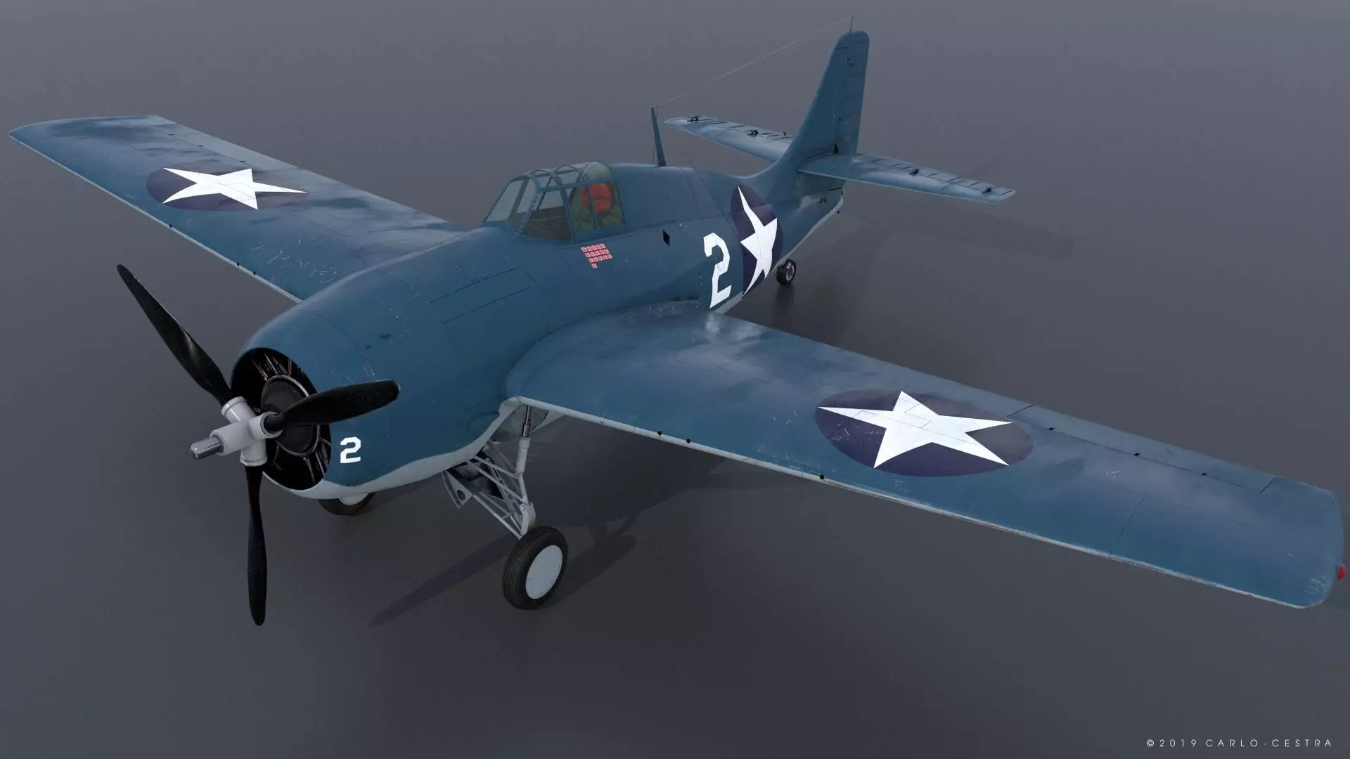 F4F-3 WILDCAT VMF-222 Low-poly 3D model_0