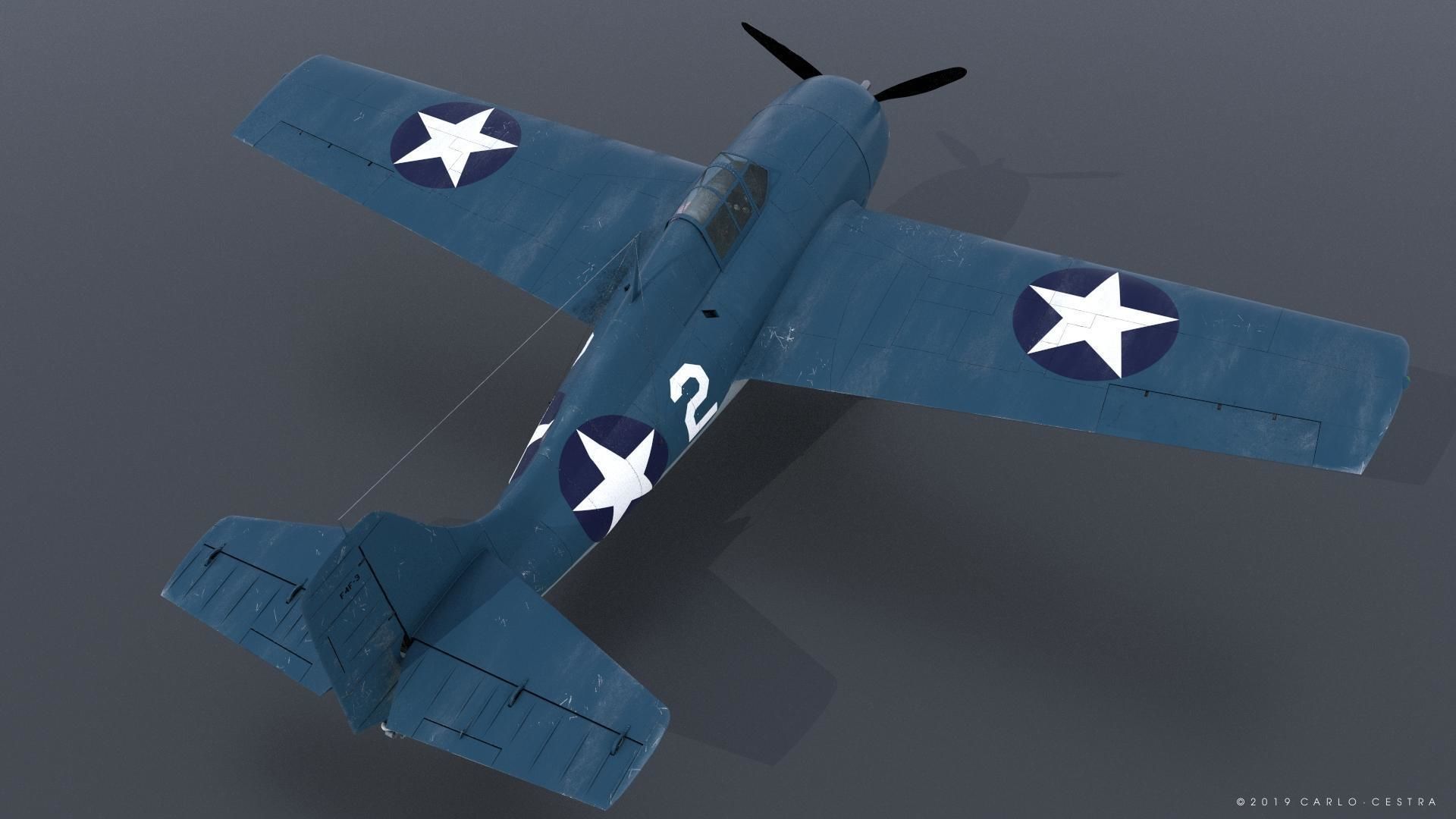 F4F-3 WILDCAT VMF-222 Low-poly 3D model_11