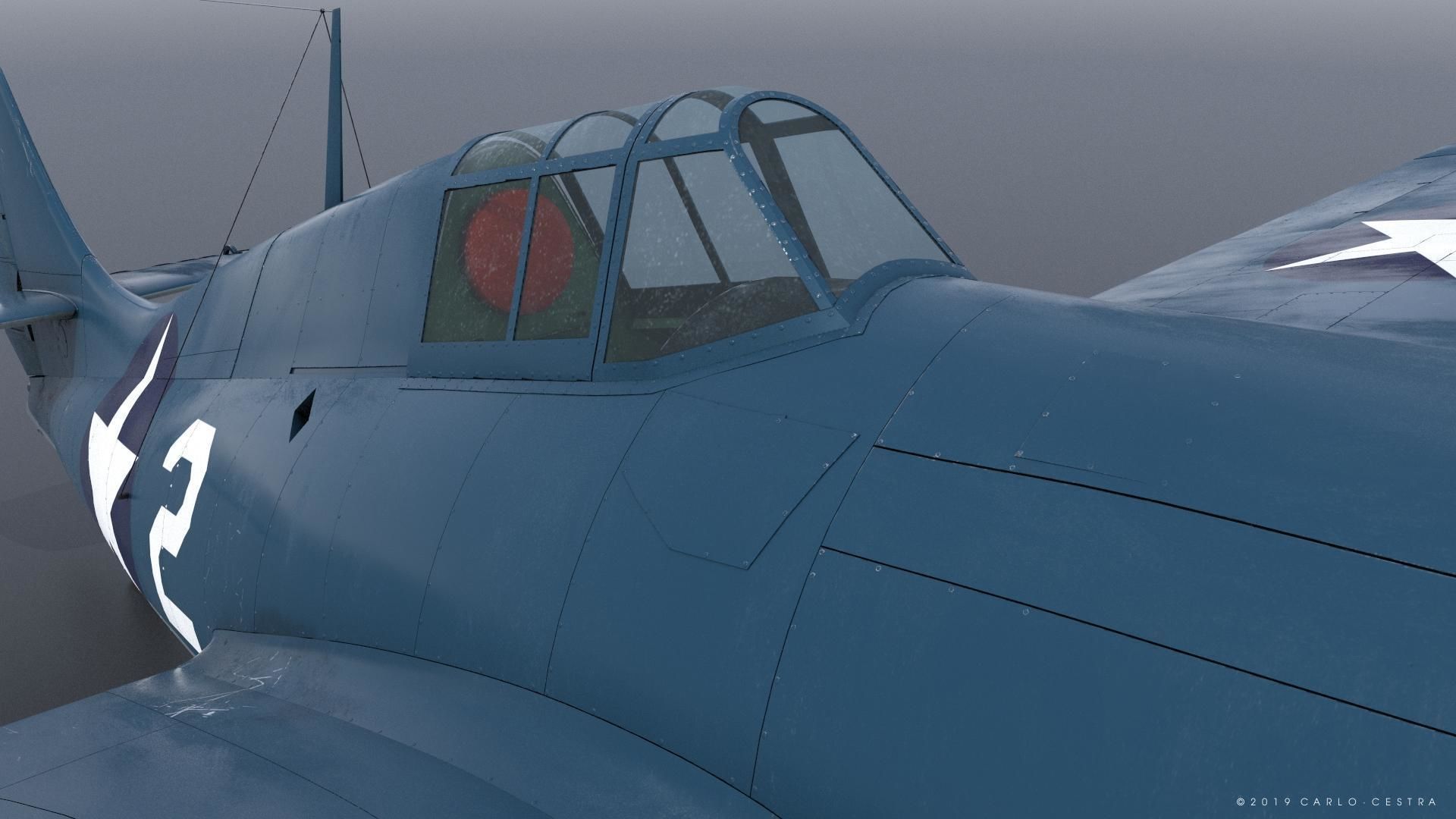 F4F-3 WILDCAT VMF-222 Low-poly 3D model_4