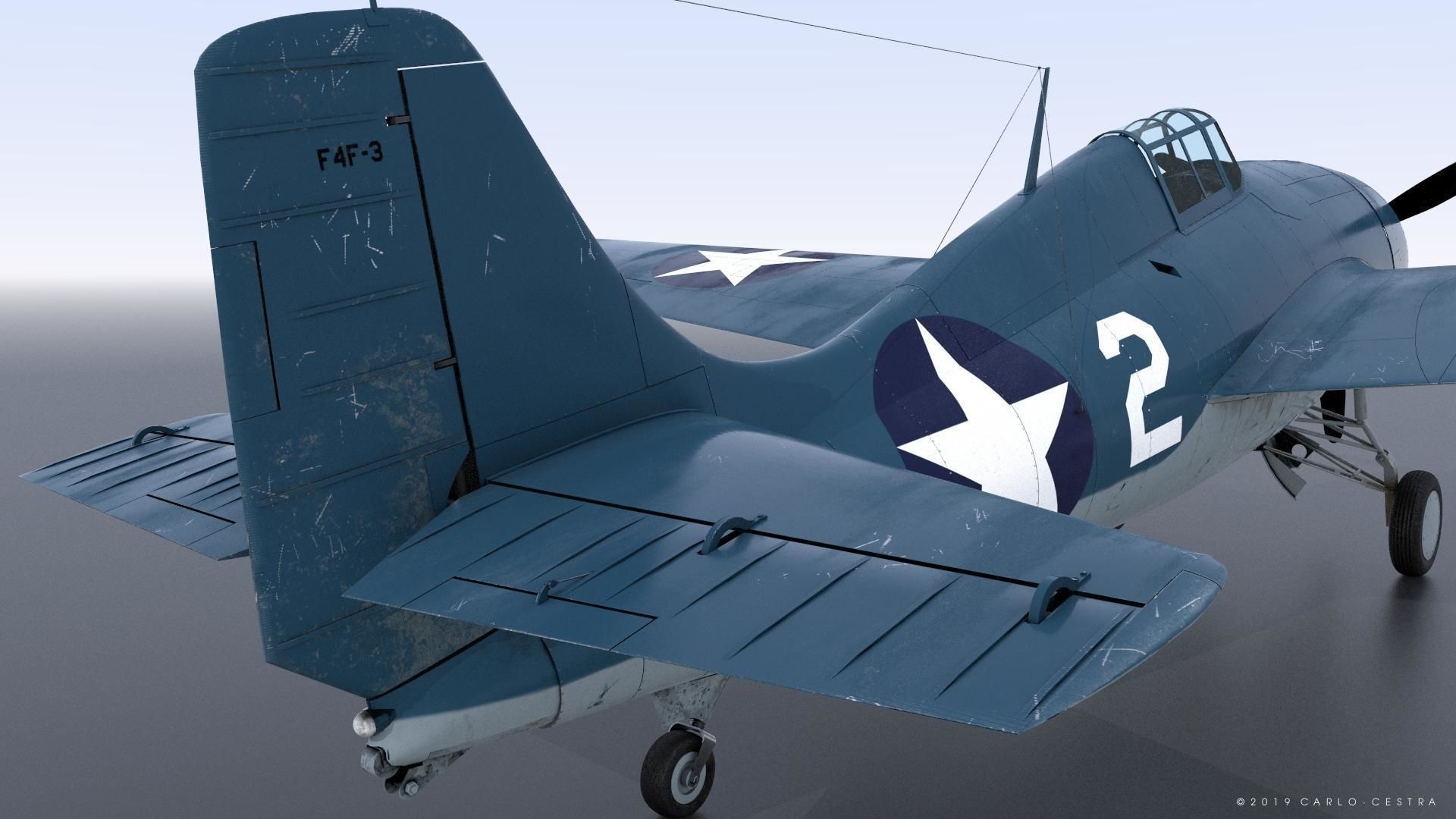 F4F-3 WILDCAT VMF-222 Low-poly 3D model_13