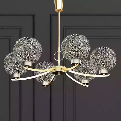 Golden Brass and Vintage Glass Chandelier