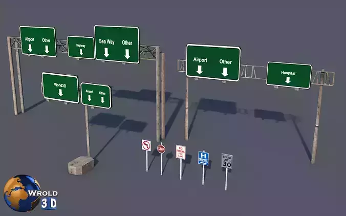 lowpoly highway sign billboard collection pack 3d model Low-poly 3D model