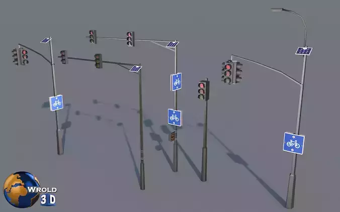 lowpoly Solar Traffic Light Collection Pack 3D Model Low-poly 3D model