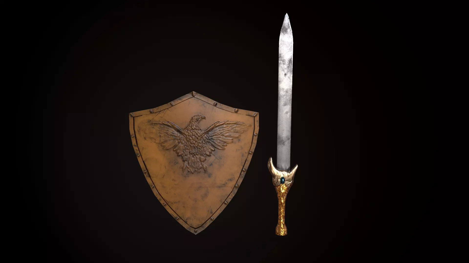 Sword n Shield Low-poly 3D model