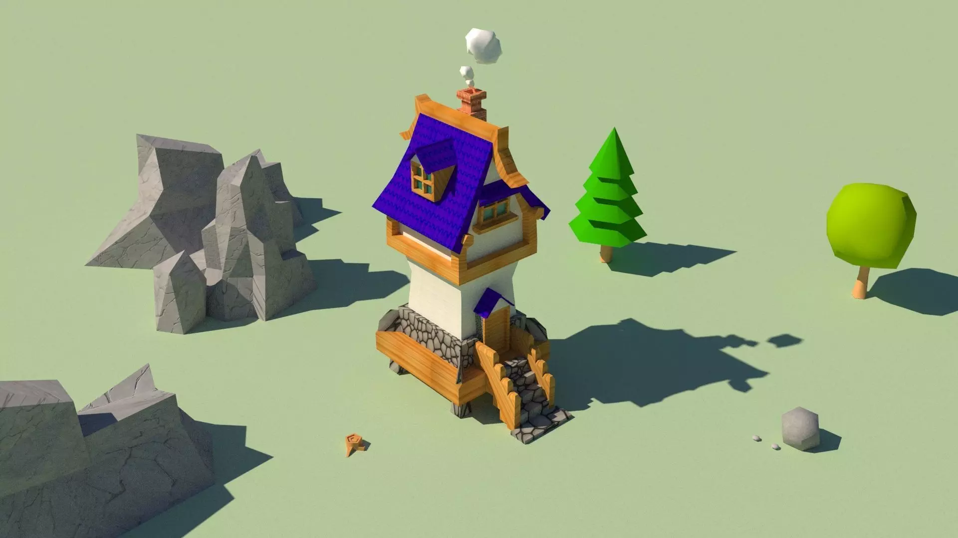 Fairytale house low poly 3D model_0