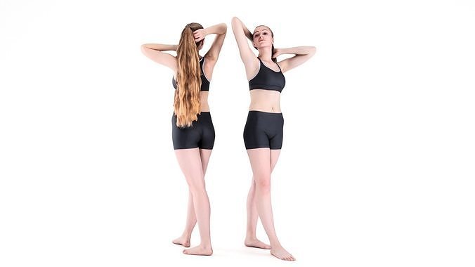 Sporty woman with long hair posing 49 Low-poly 3D model