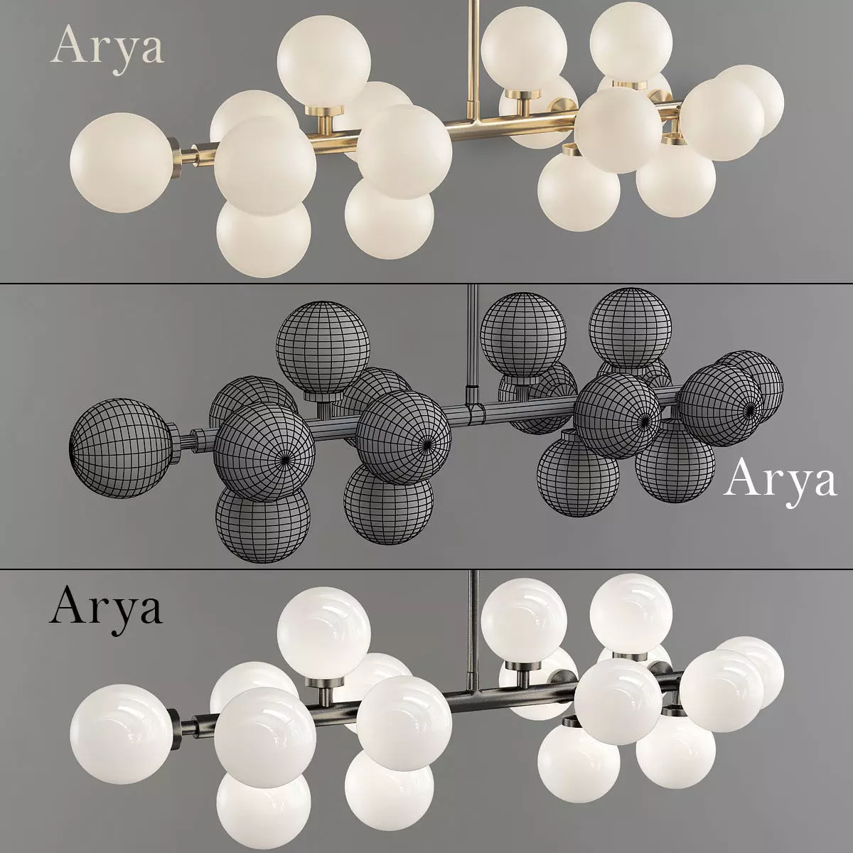 Arya 16 Light Satin Gold Chandelier 3D model