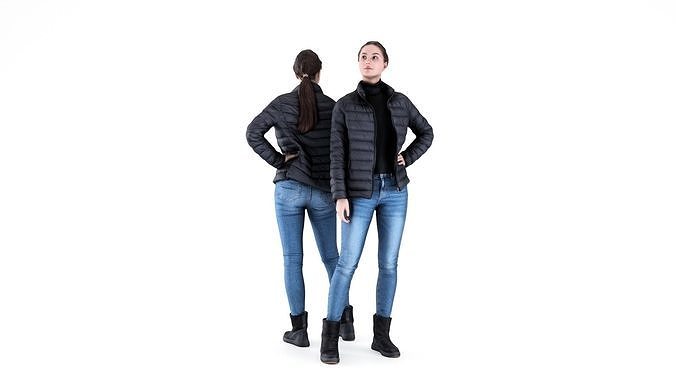 Pretty woman in down jacket 50 Low-poly 3D model