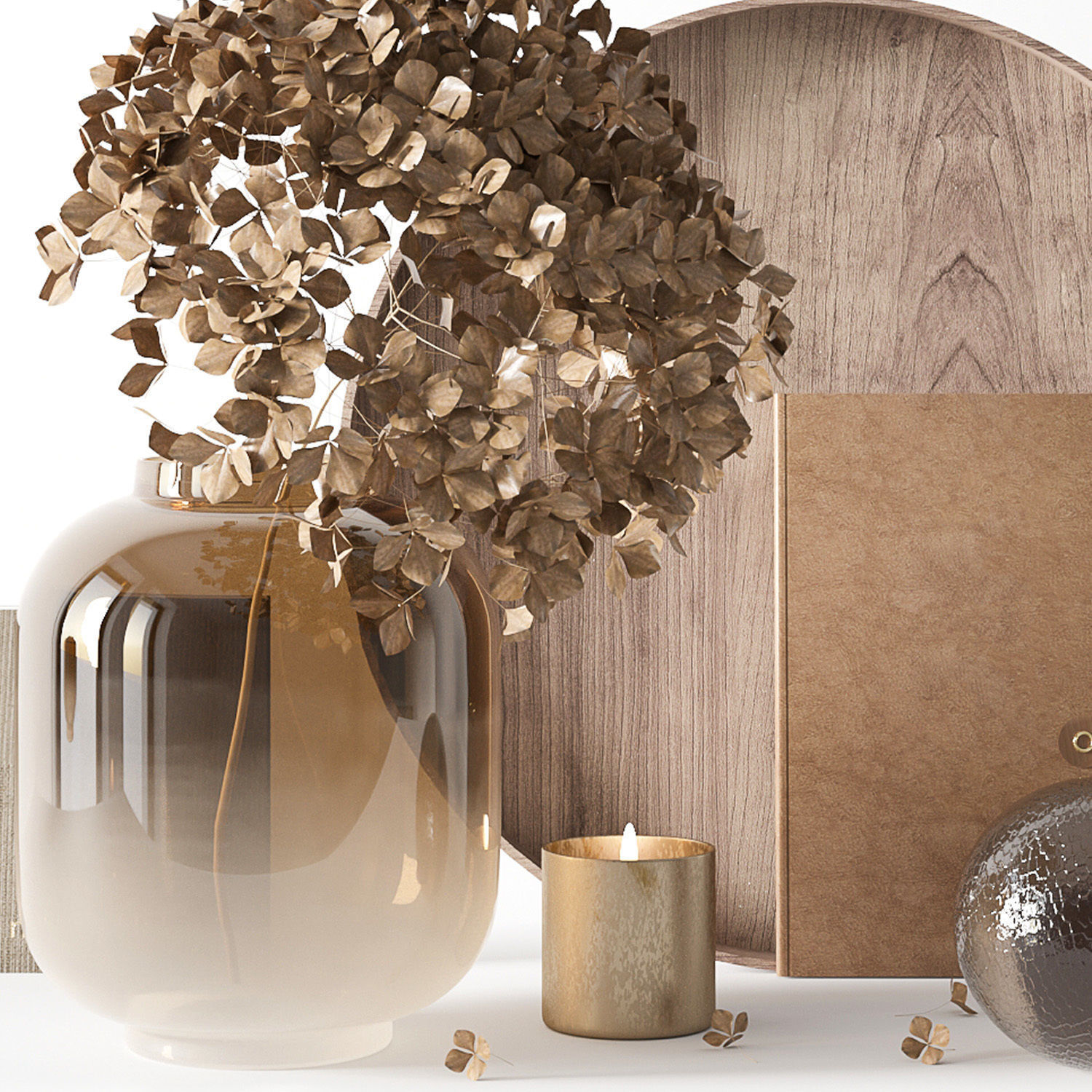 Decorative set with dryed hydrangea 3D model_7