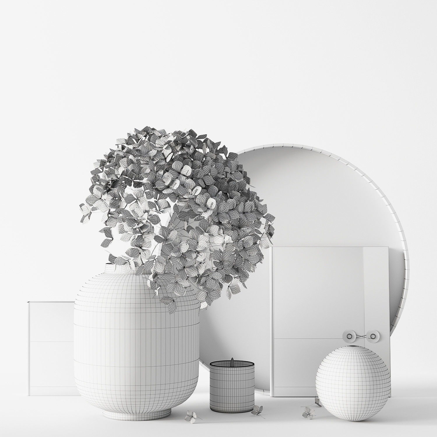Decorative set with dryed hydrangea 3D model_9