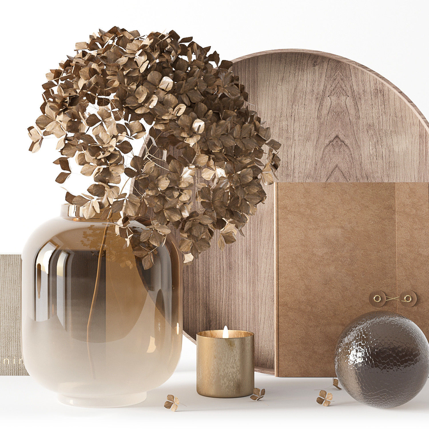 Decorative set with dryed hydrangea 3D model_5