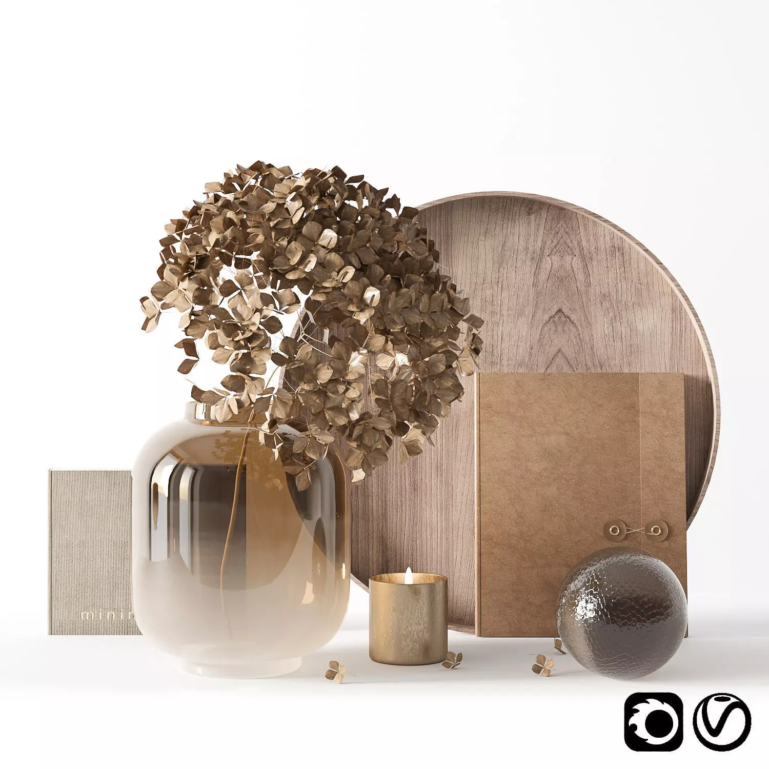 Decorative set with dryed hydrangea 3D model_0