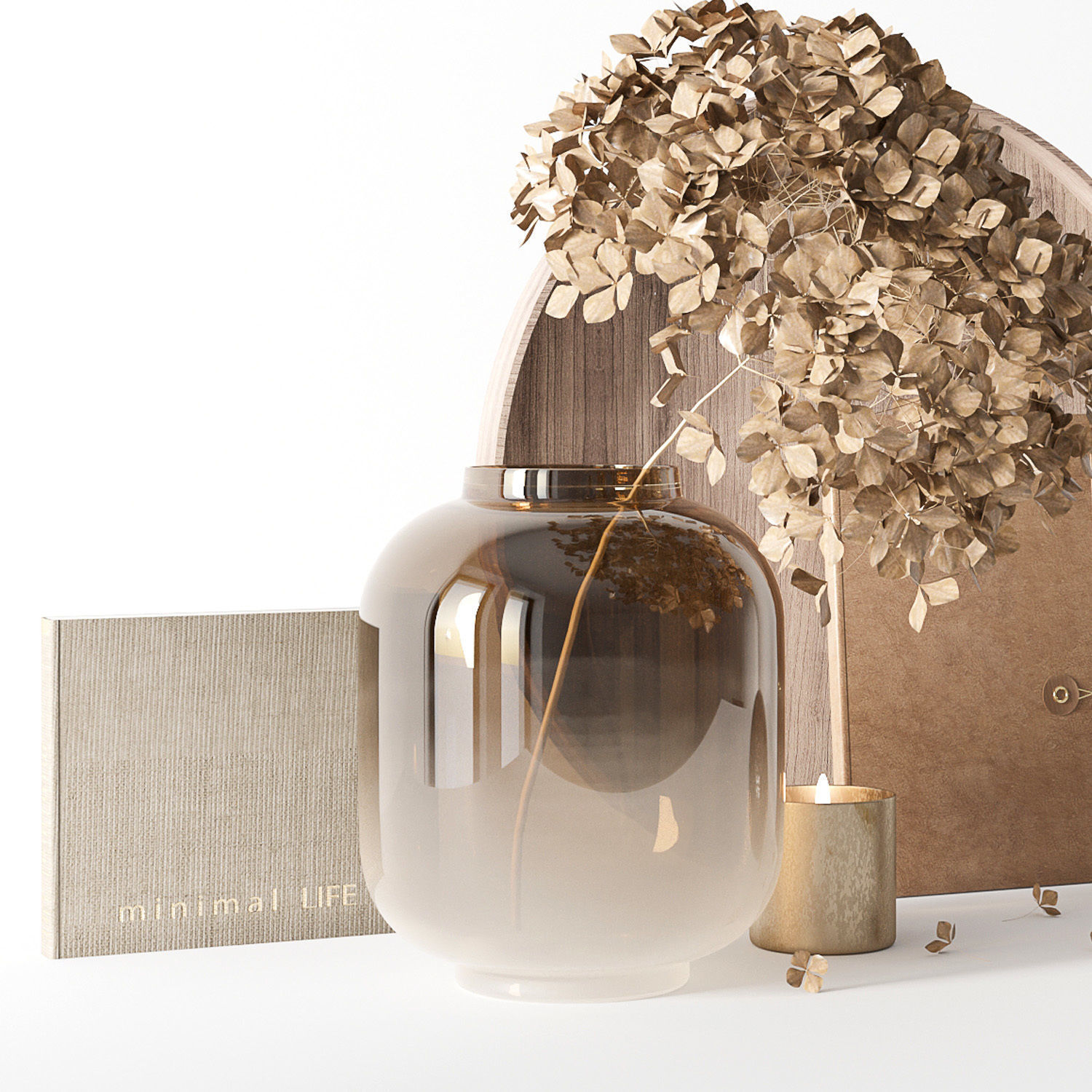 Decorative set with dryed hydrangea 3D model_2