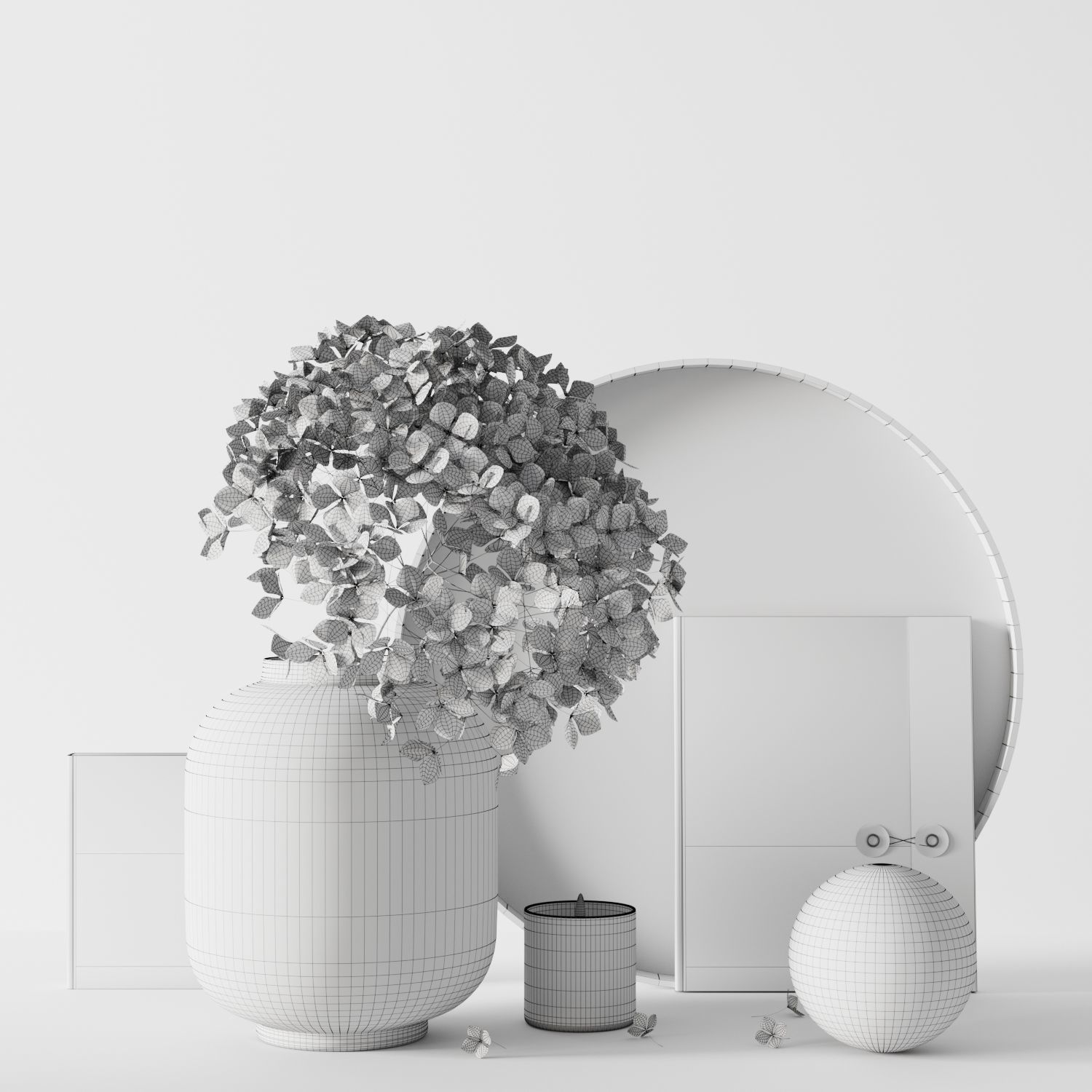 Decorative set with dryed hydrangea 3D model_3