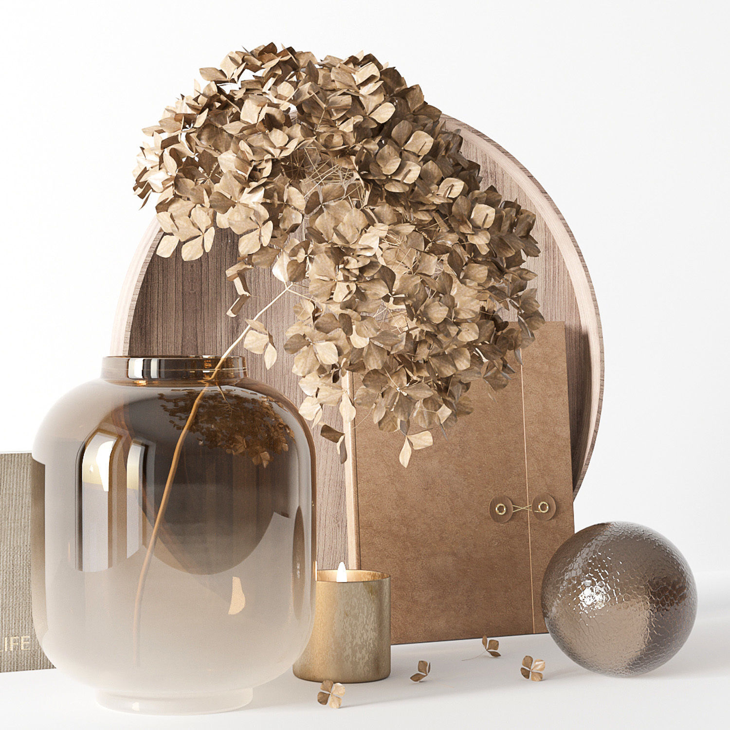 Decorative set with dryed hydrangea 3D model_4