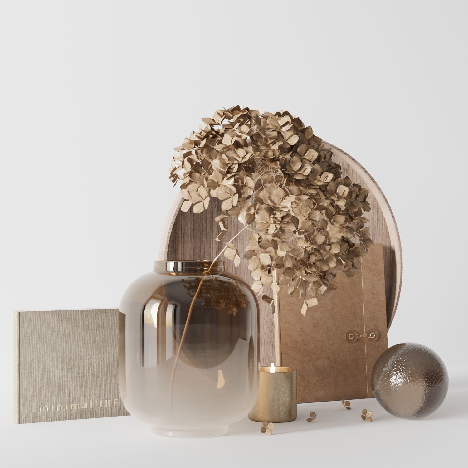 Decorative set with dryed hydrangea 3D model_6