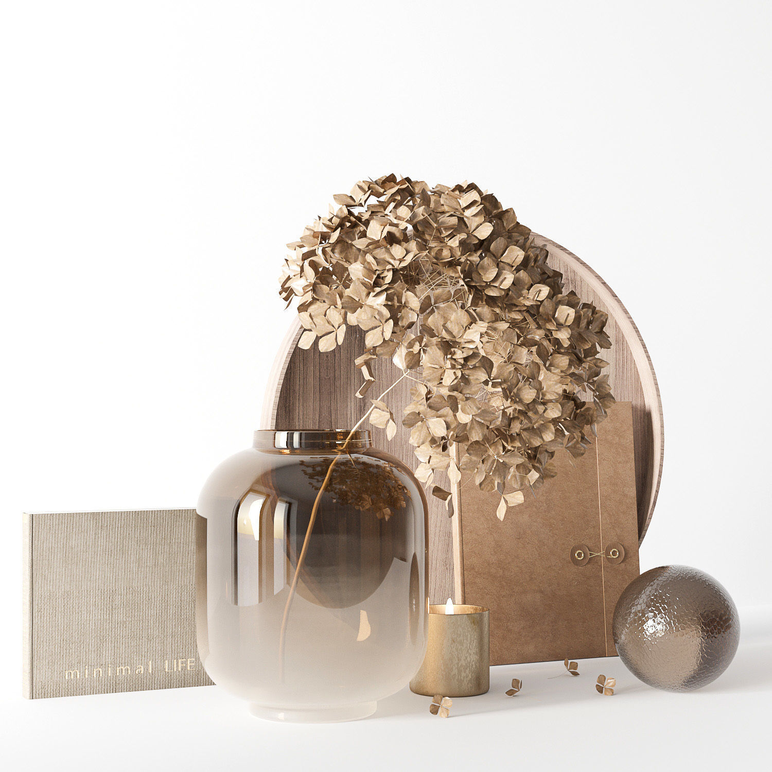 Decorative set with dryed hydrangea 3D model_8