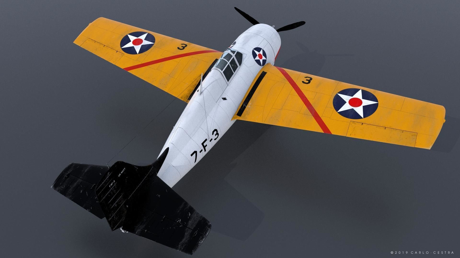 F4F-3 WILDCAT VF7 - 7F3 Low-poly 3D model_11