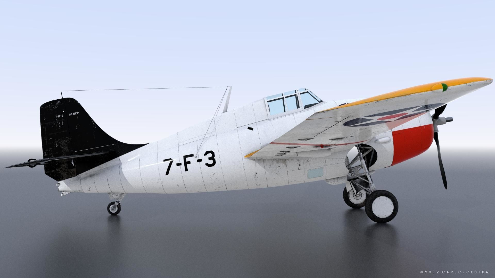 F4F-3 WILDCAT VF7 - 7F3 Low-poly 3D model_16