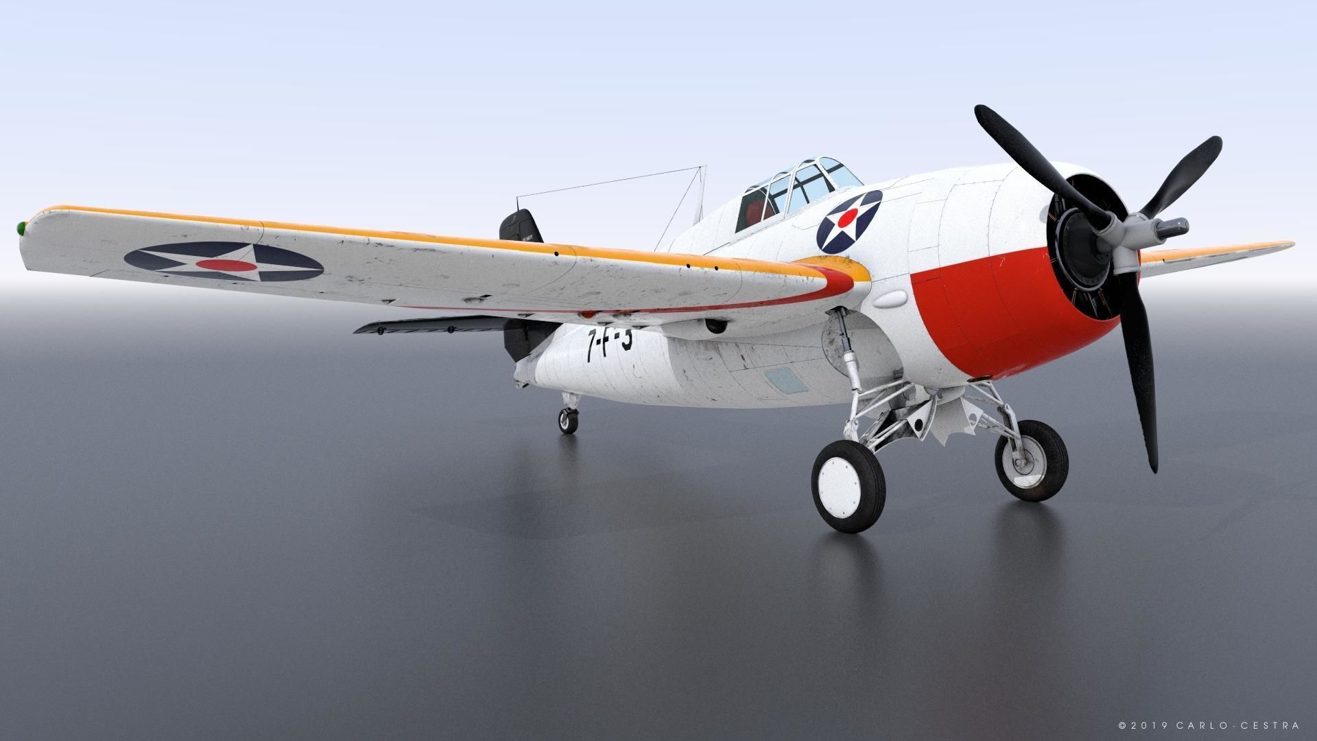 F4F-3 WILDCAT VF7 - 7F3 Low-poly 3D model_3