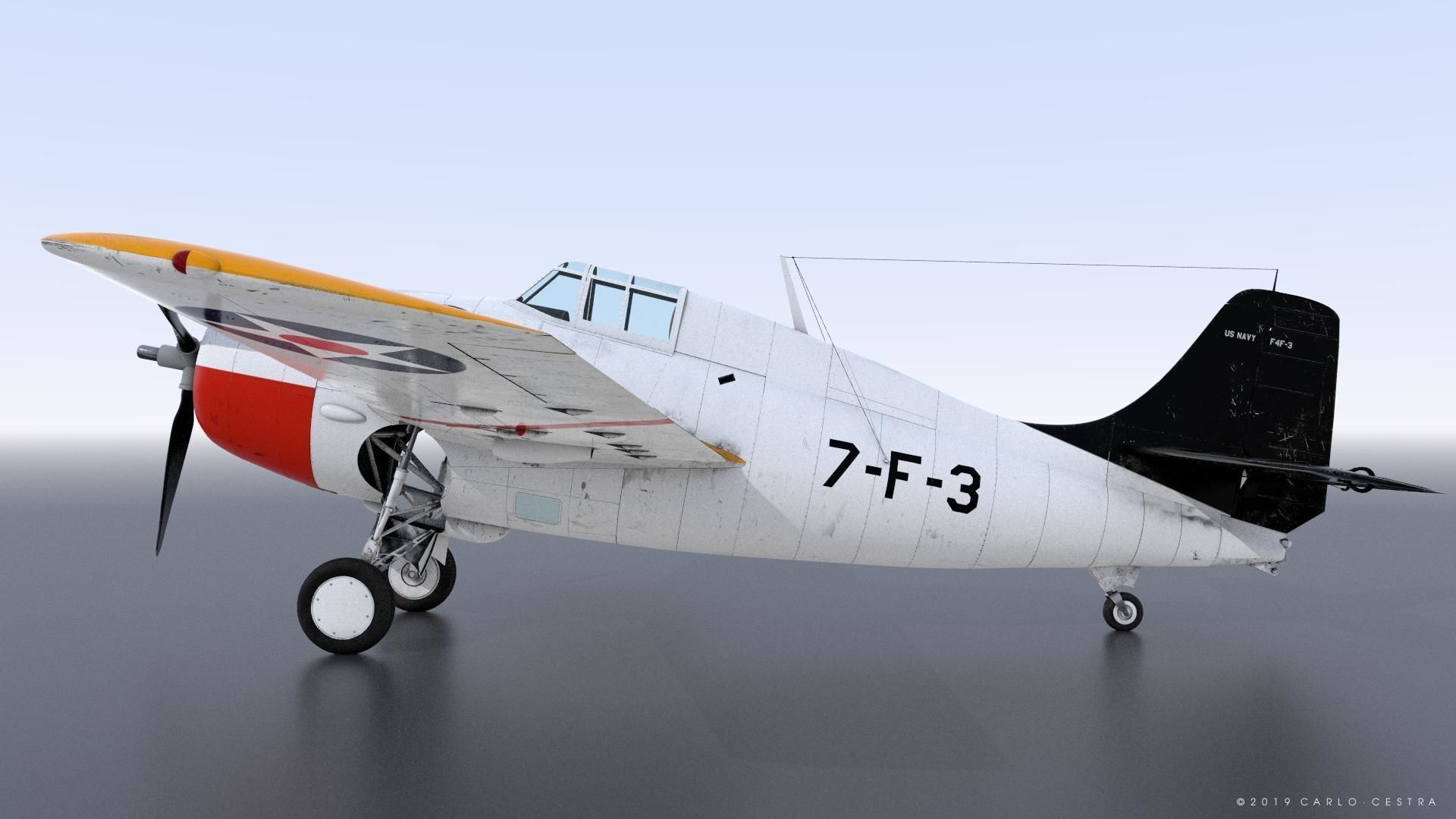 F4F-3 WILDCAT VF7 - 7F3 Low-poly 3D model_15