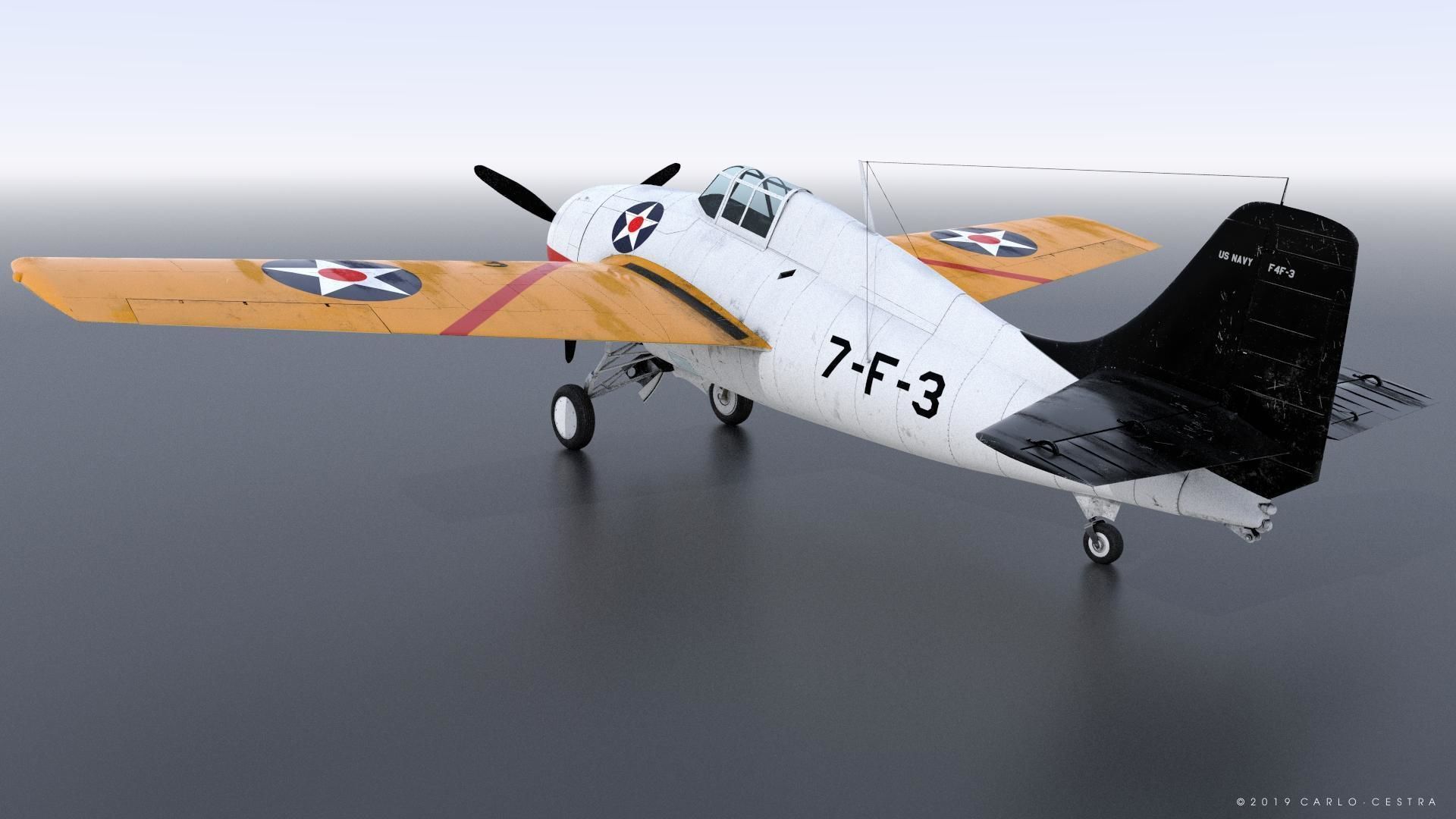 F4F-3 WILDCAT VF7 - 7F3 Low-poly 3D model_7